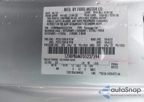 2013 Ford Mustang V6 Premium z USA, uszkodzony, nr VIN 1ZVBP8AM7D5237594